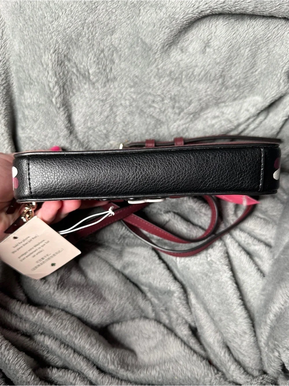 kate spade pink and burgundy dog appliqué crossbody